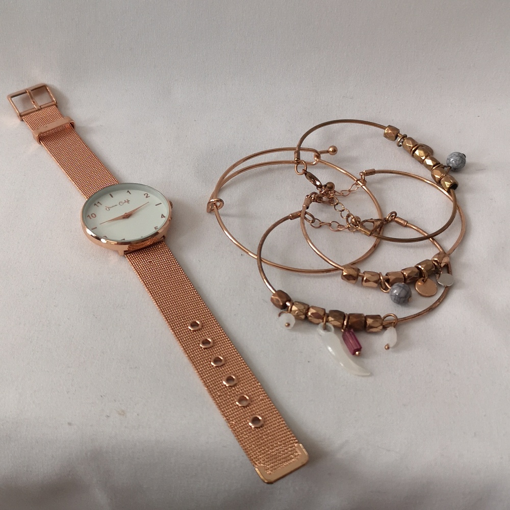 Jessica Carlyle Rose Gold Watch and Four Matching Bracelet Set in Box